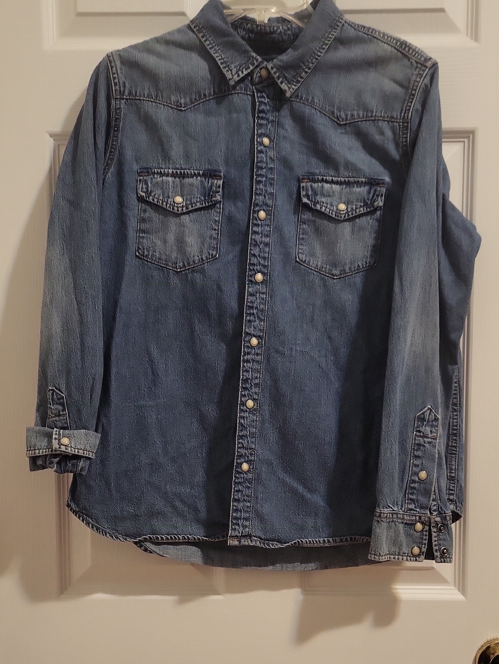 Lucky Brand Womans Blue Denim Button-Down Western Shirt